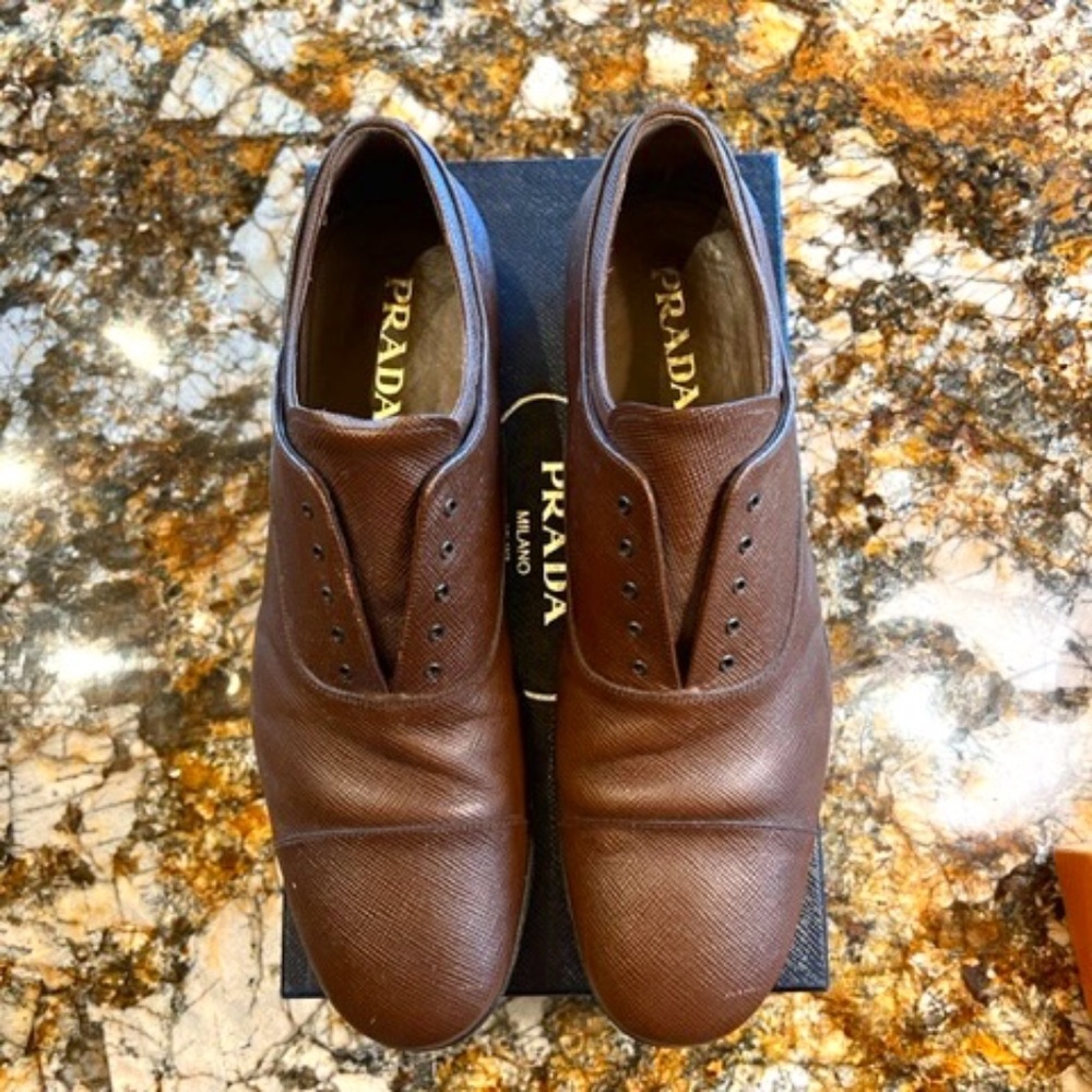 Prada Saffiano Derby Laceless/Lace Shoes